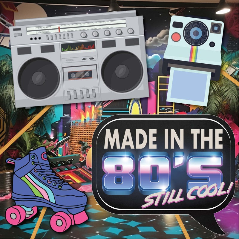 Outside The Booth 80s Photo Booth Props - 41-pc Photo Prop Kit with 8 x 10-Inch Sign, 60 Adhesive Pads, 45 Sticks - 80's Decorations and Theme Party Decorations - Image 5